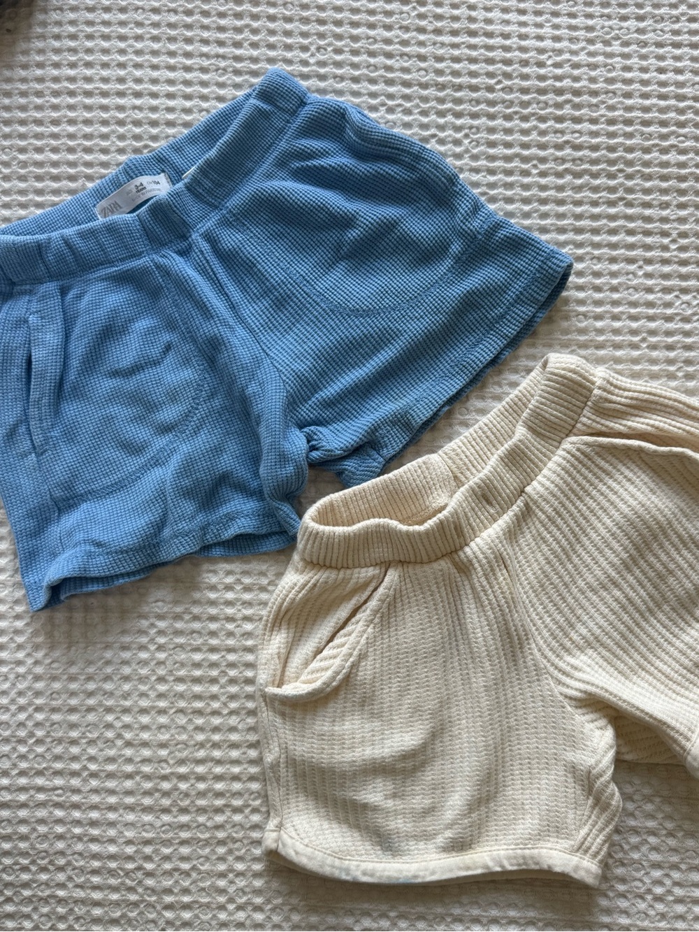 ZARA Kids Waffle Knit Shorts - Blue & Cream